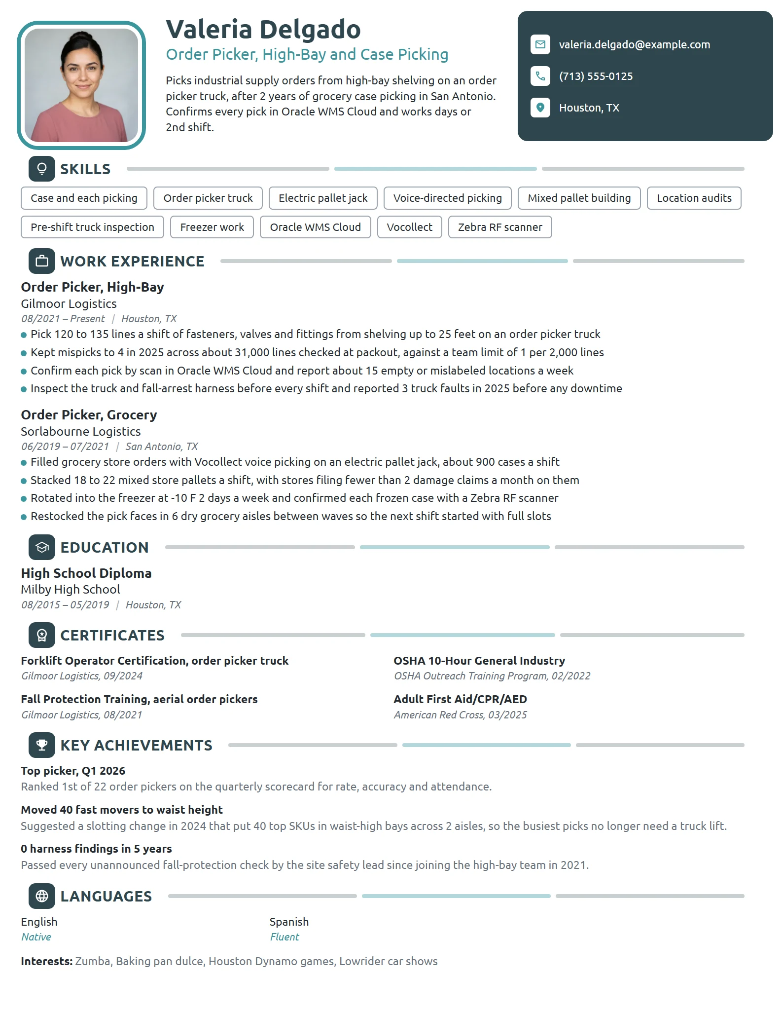 Order Picker resume example