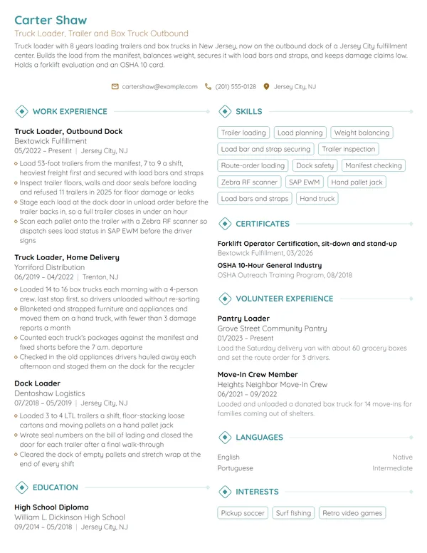 Truck Loader resume example