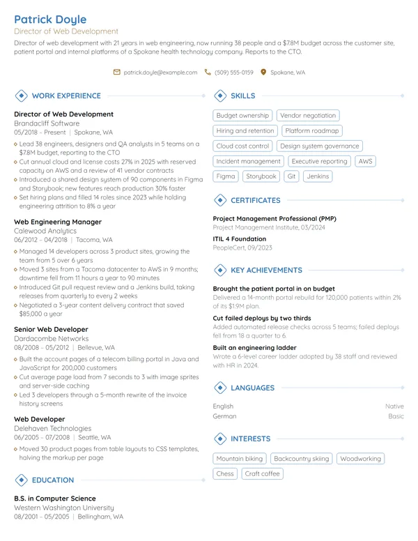 Director of Web Development resume example