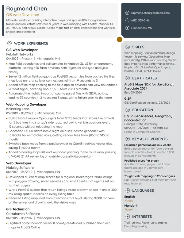 GIS Web Developer resume example