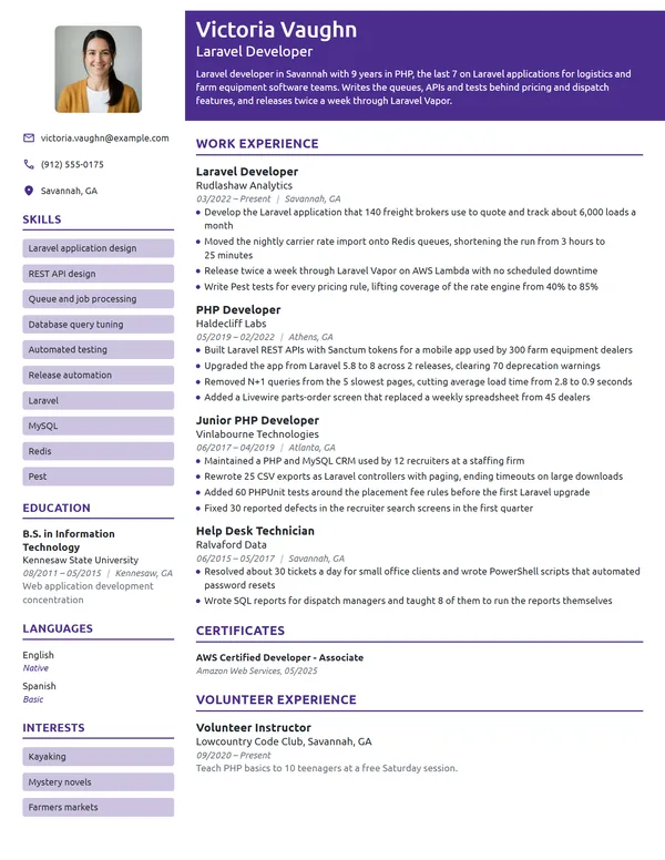 Laravel Developer resume example