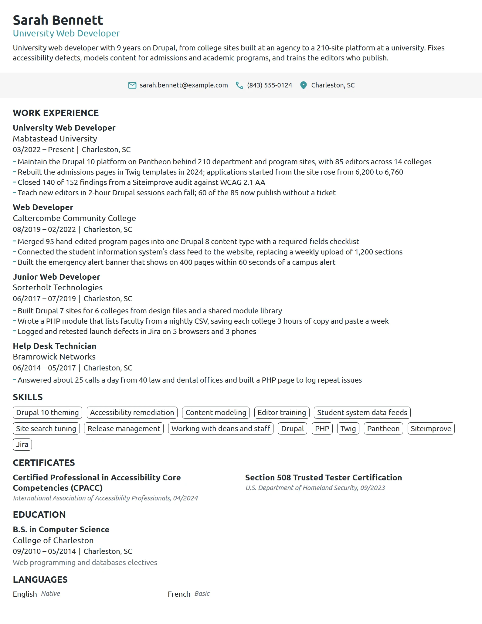 University Web Developer resume example
