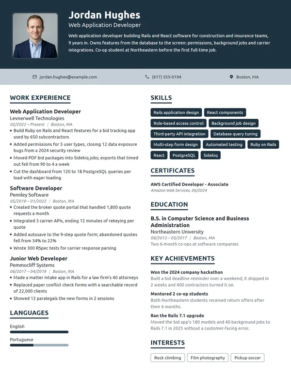 Web Application Developer resume example