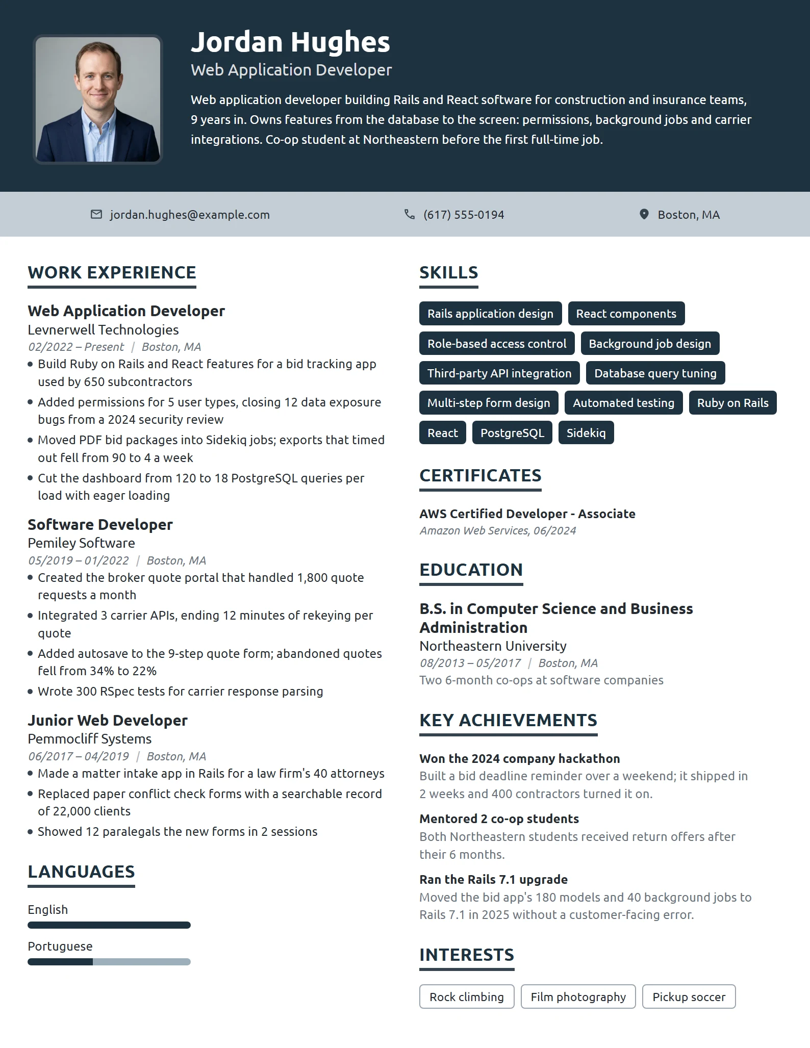 Web Application Developer resume example