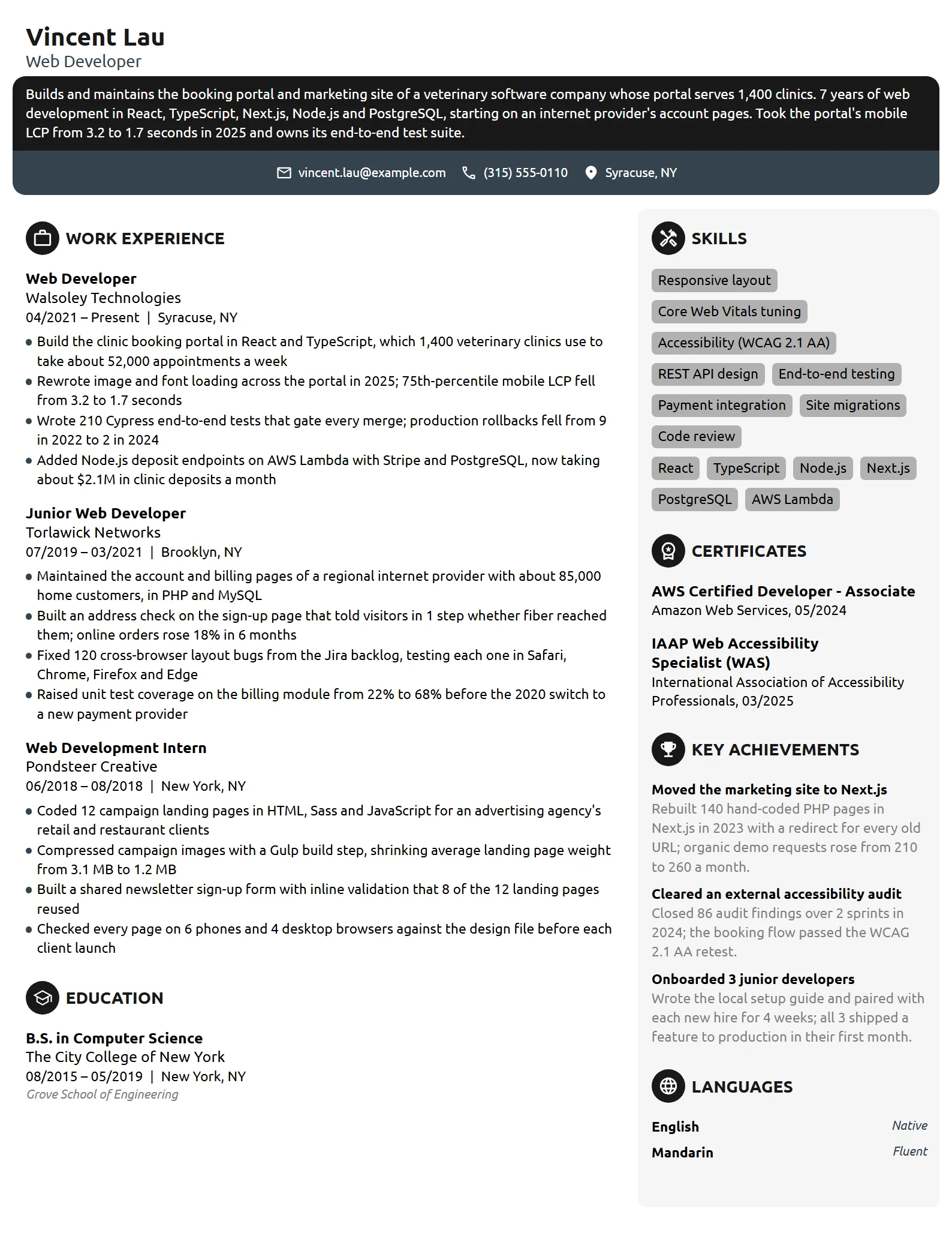 Web Developer resume example
