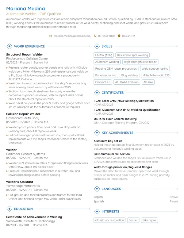Automotive Welder resume example