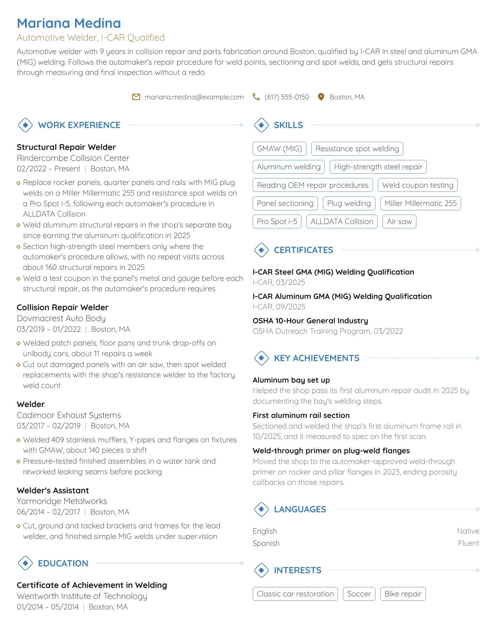 Automotive Welder resume example
