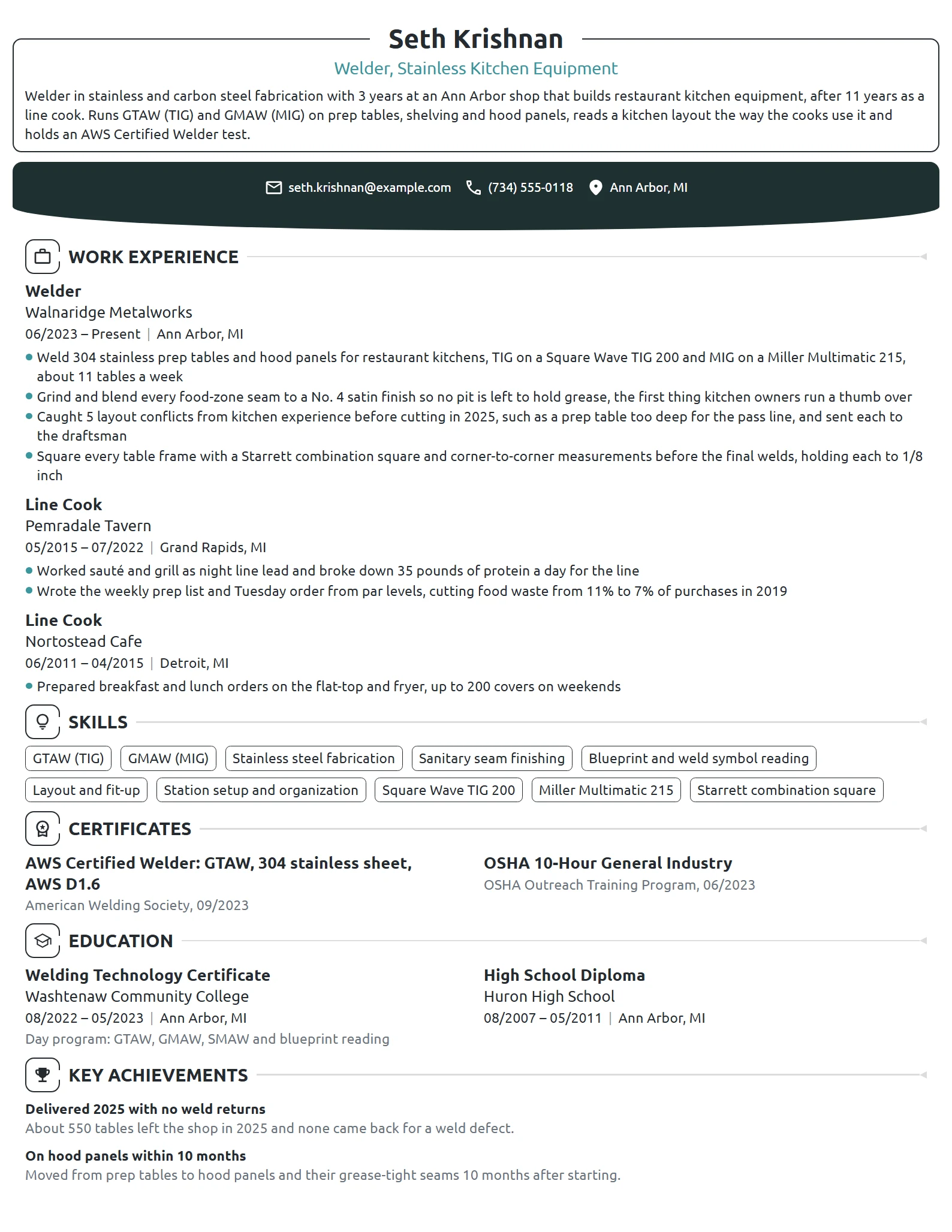 Career Change Welder resume example