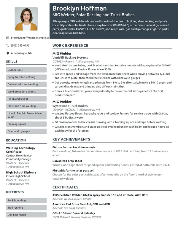 MIG Welder resume example