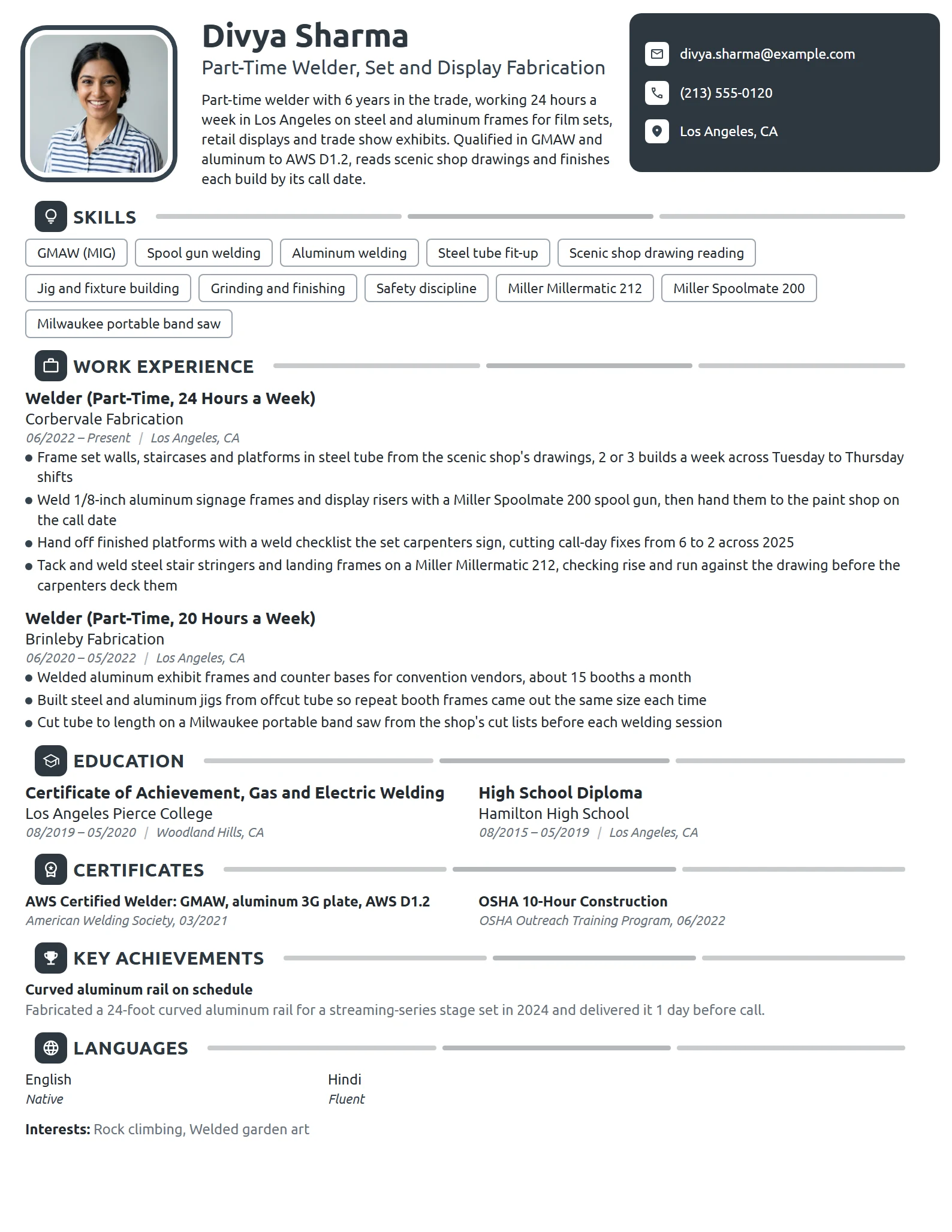 Part-Time Welder resume example