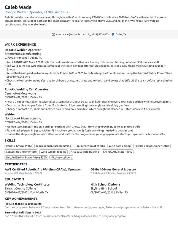 Robotic Welder Operator resume example
