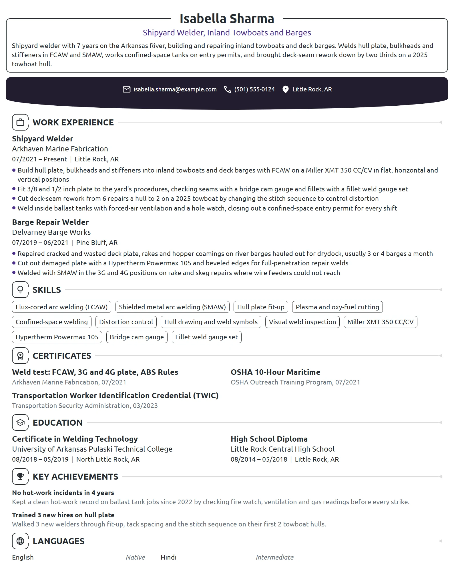 Shipyard Welder resume example