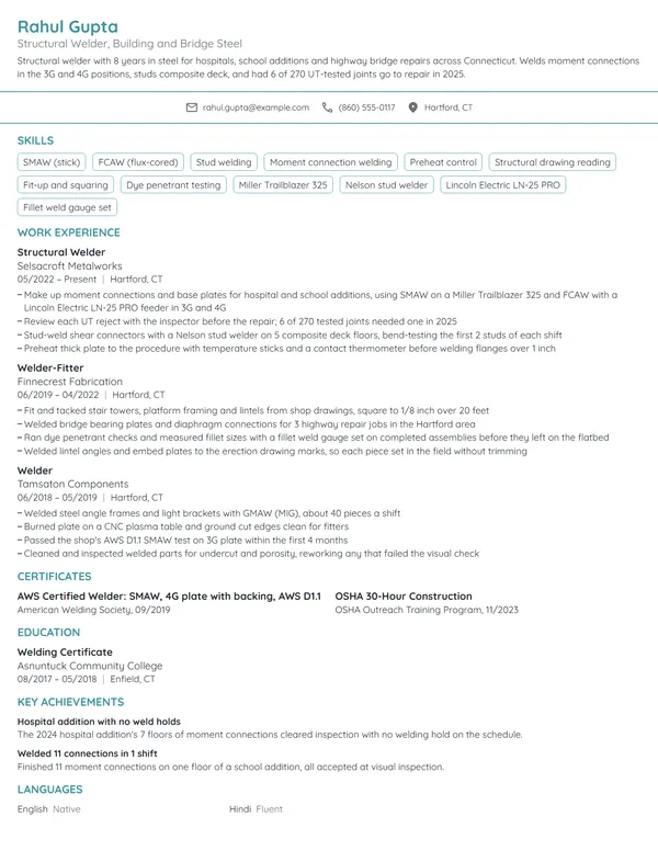 Structural Welder resume example