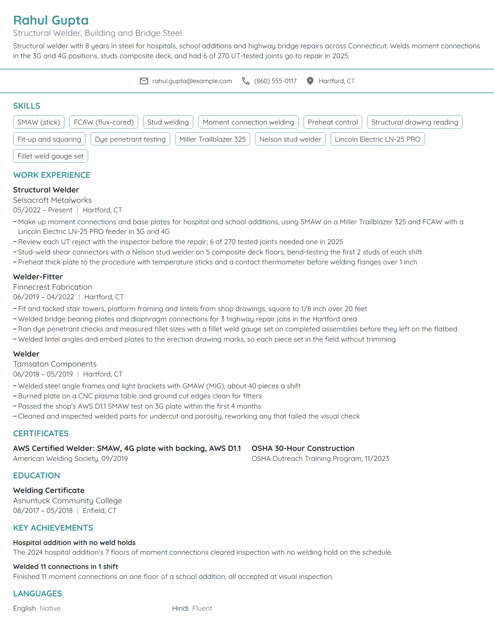 Structural Welder resume example