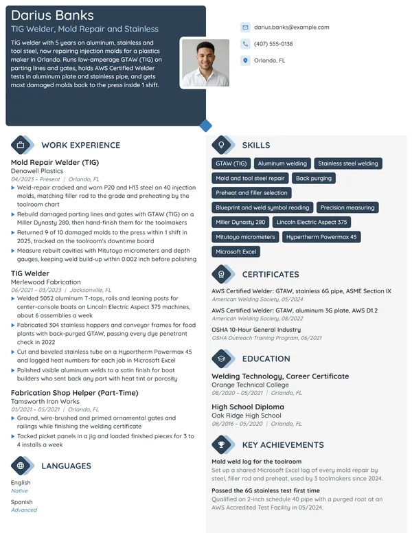 TIG Welder resume example