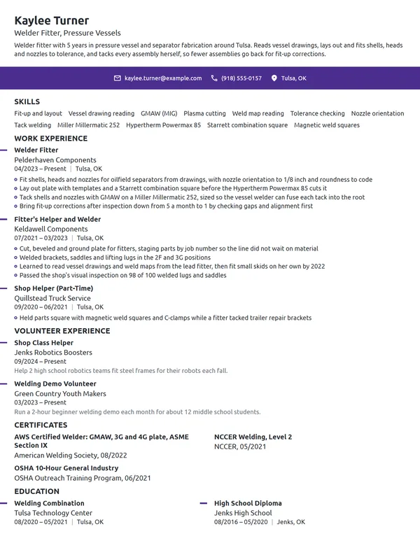 Welder Fitter resume example