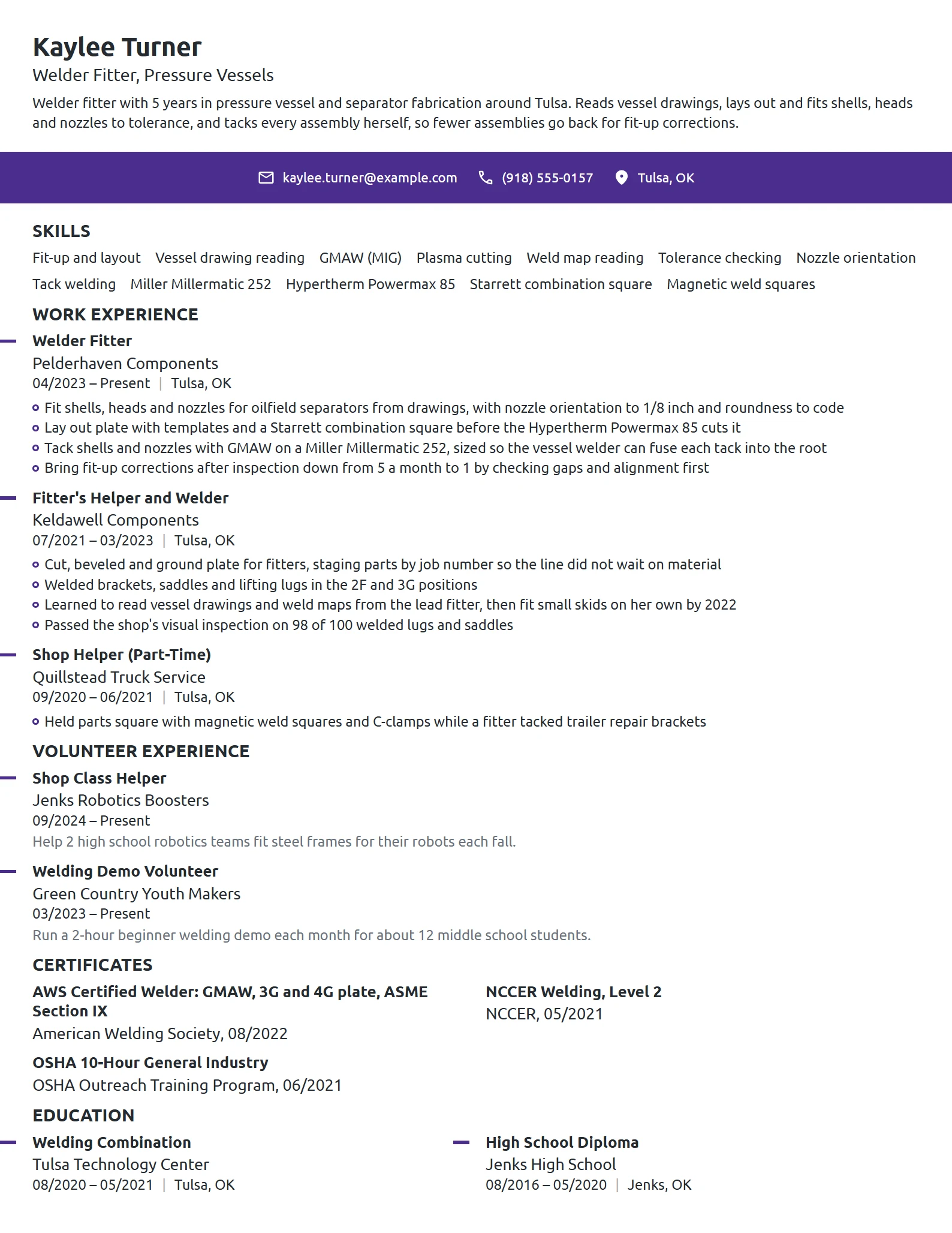 Welder Fitter resume example
