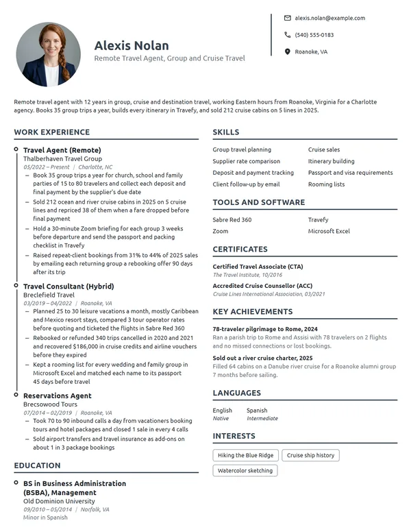 Work-From-Home Travel Agent resume example