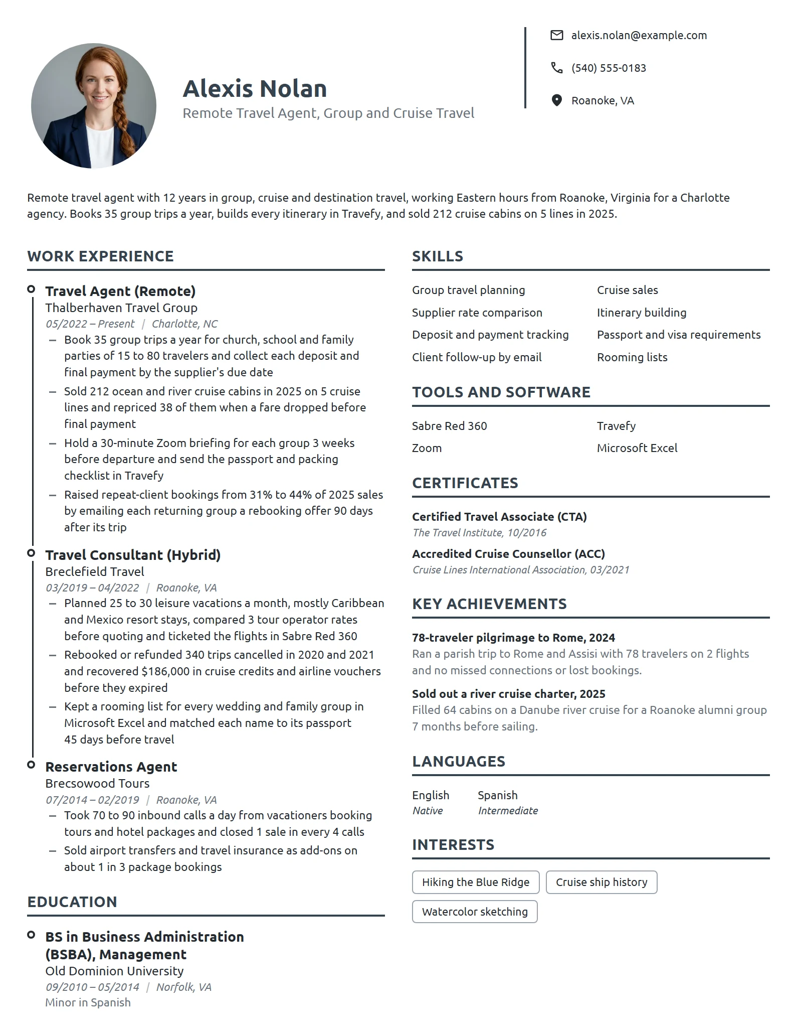 Work-From-Home Travel Agent resume example