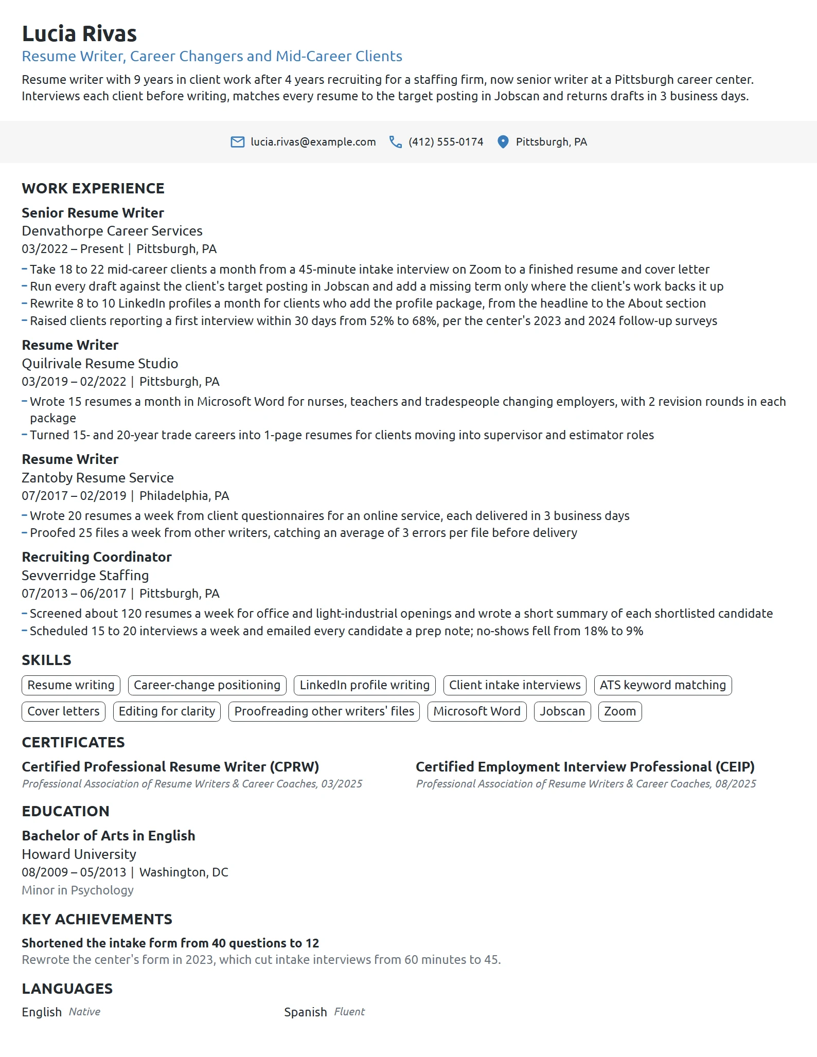 Resume Writer resume example