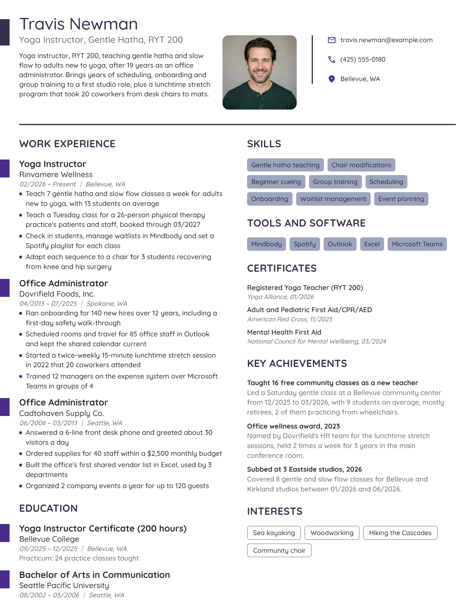 Career Change Yoga Instructor resume example