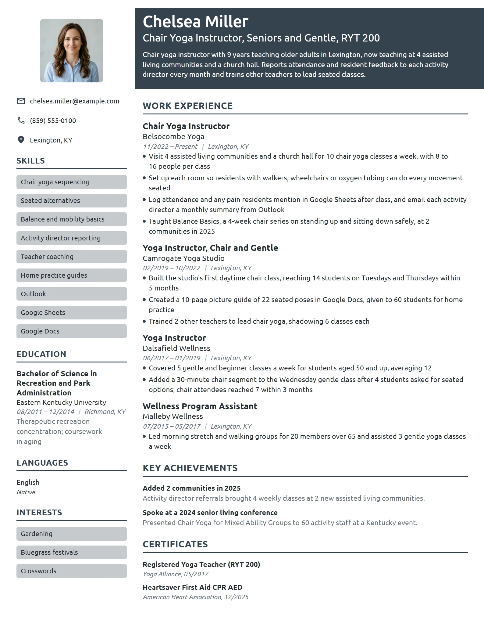 Chair Yoga Instructor resume example
