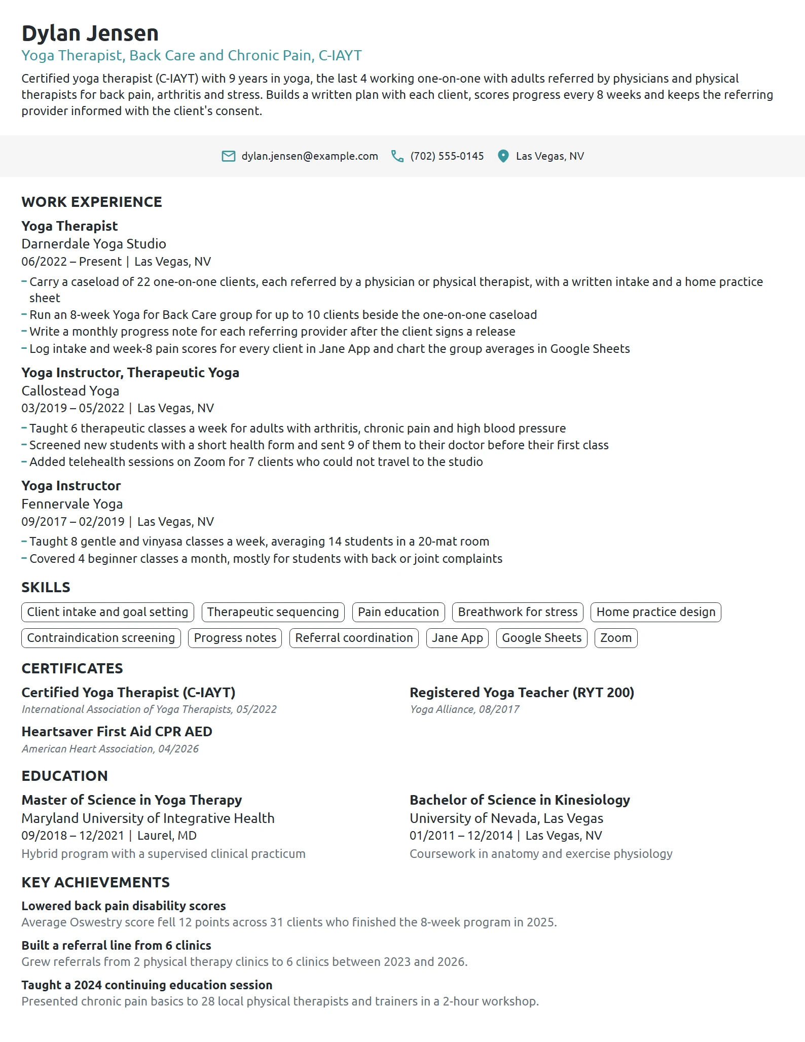 Yoga Therapist resume example