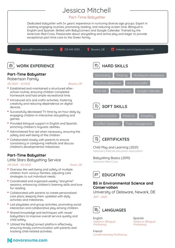 Babysitter resume example