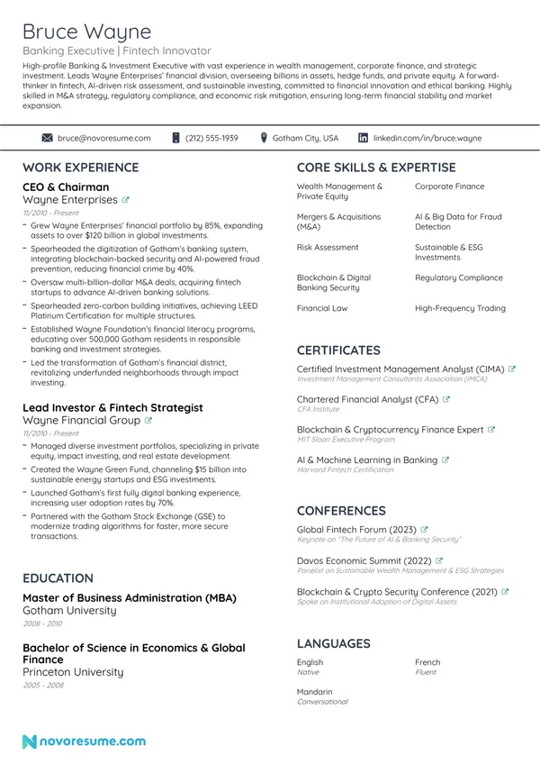 Banking resume example