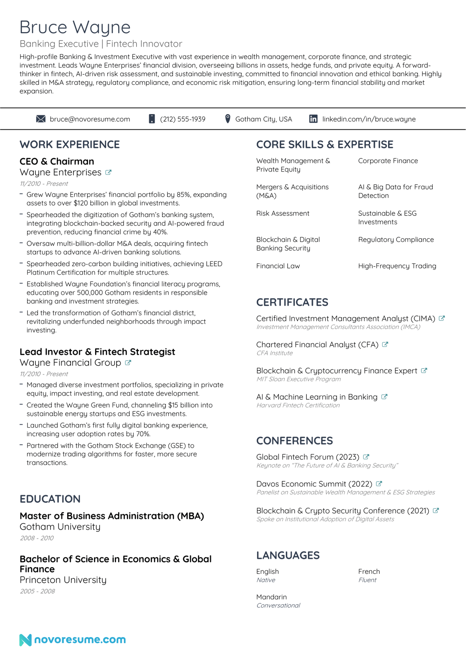 Banking resume example