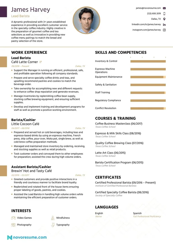 Barista Resume with Photo resume example
