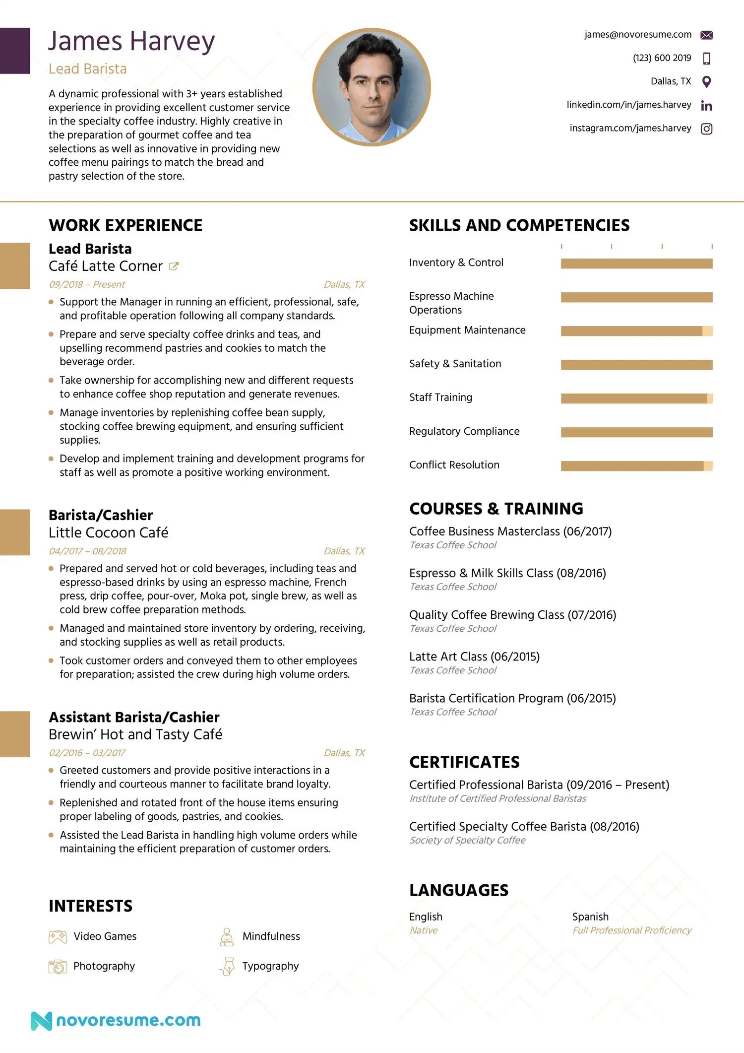 Barista Resume with Photo resume example