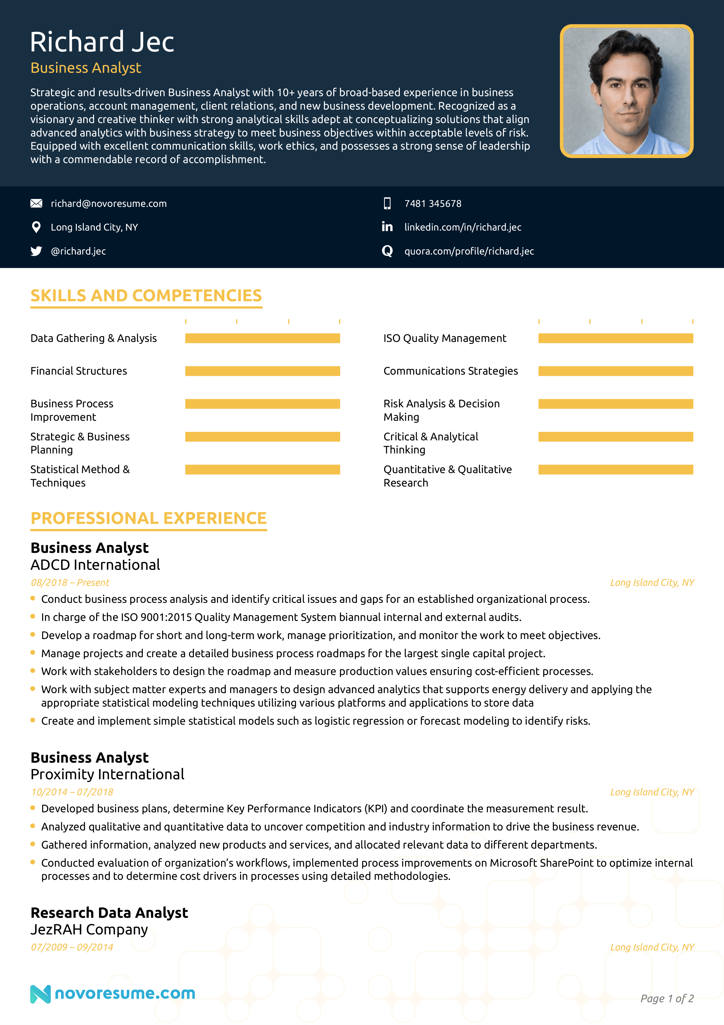 Business Analyst Resume with Photo resume example