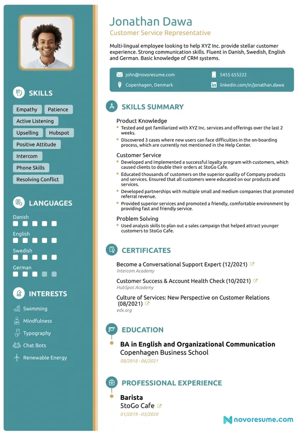 Career Change Resume with Photo resume example
