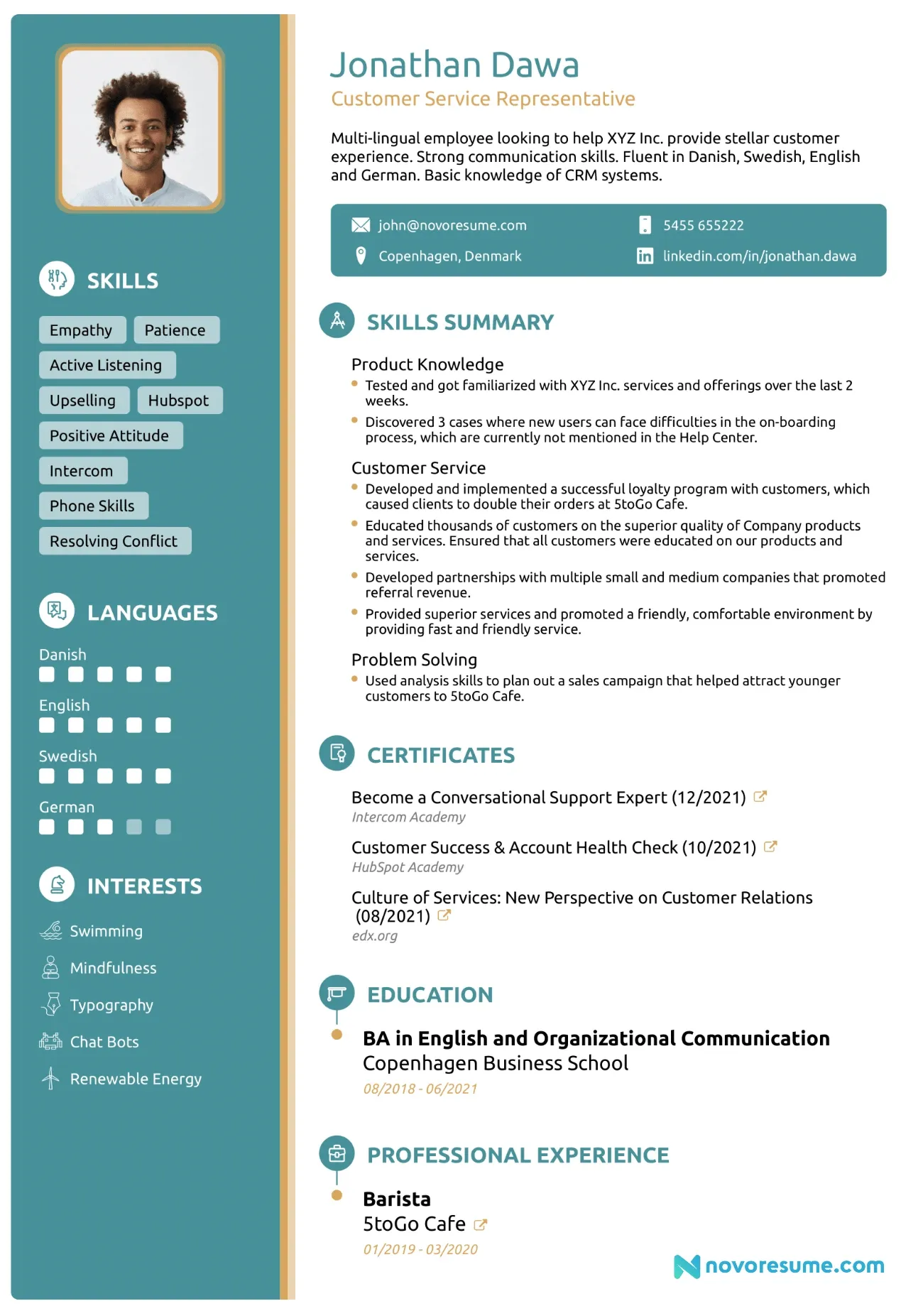 Career Change Resume with Photo resume example