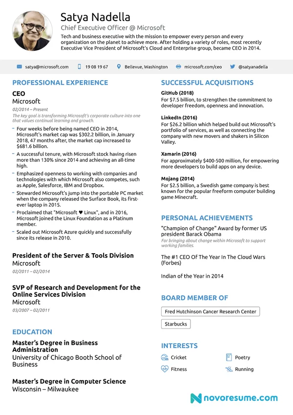 CEO Resume with Photo resume example