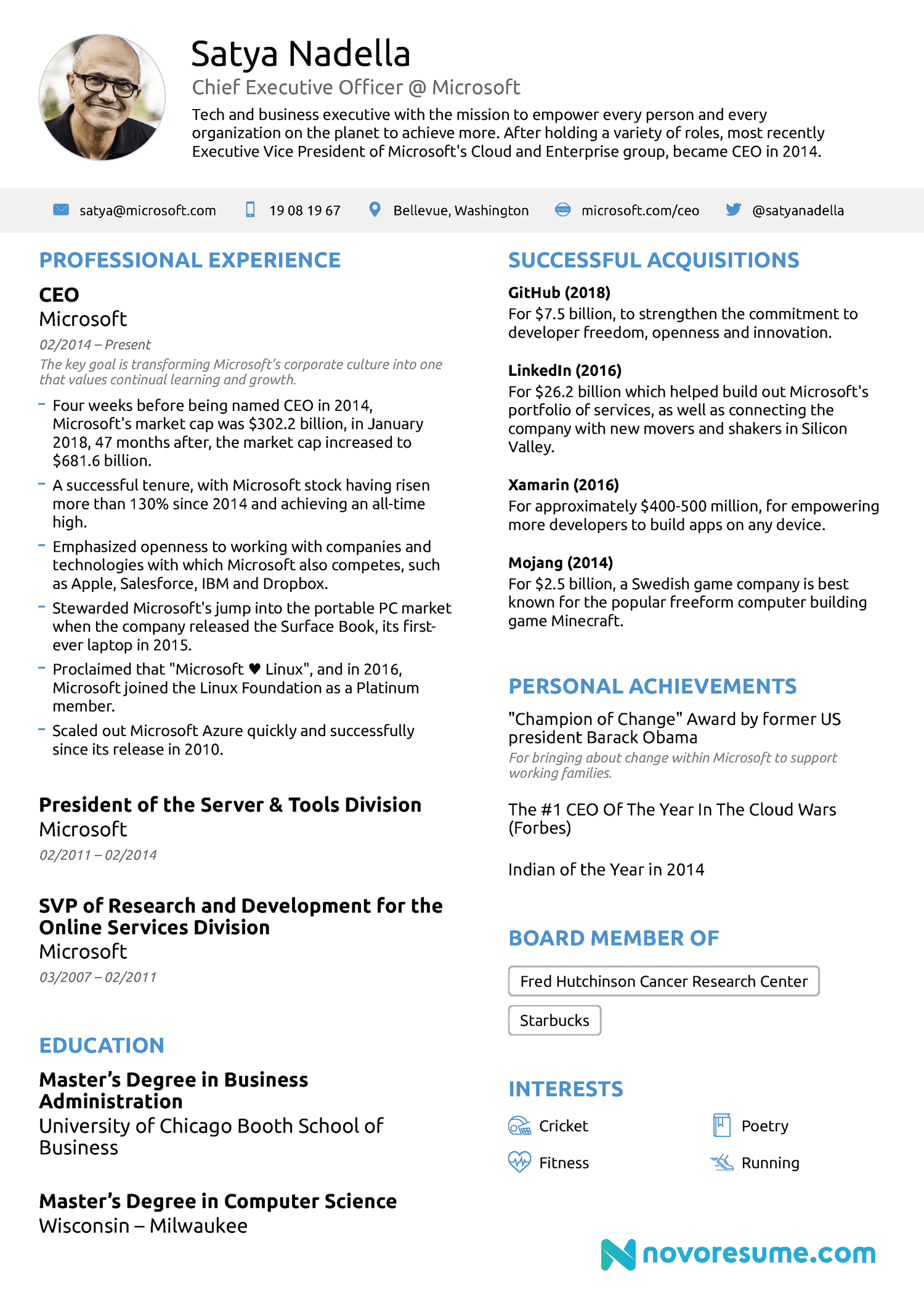 CEO Resume with Photo resume example