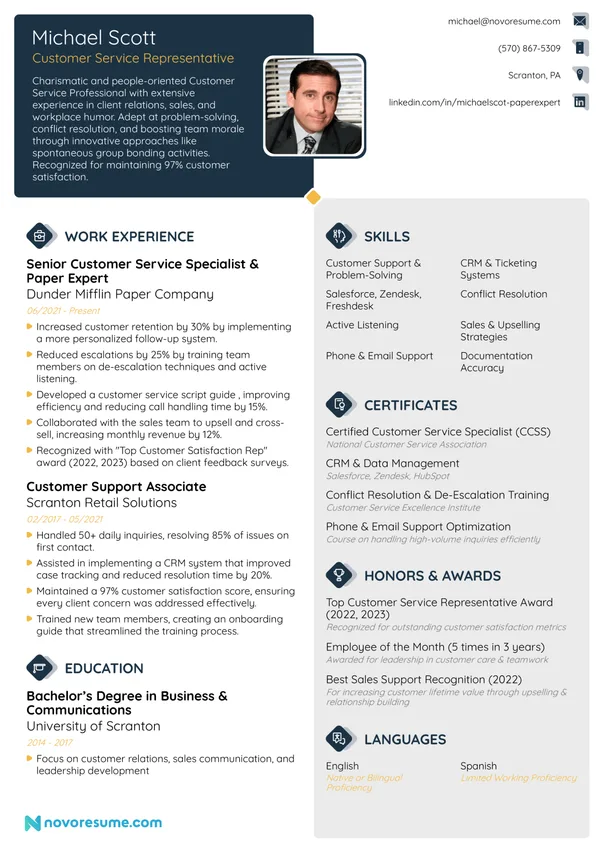 Customer Service Resume with Photo resume example