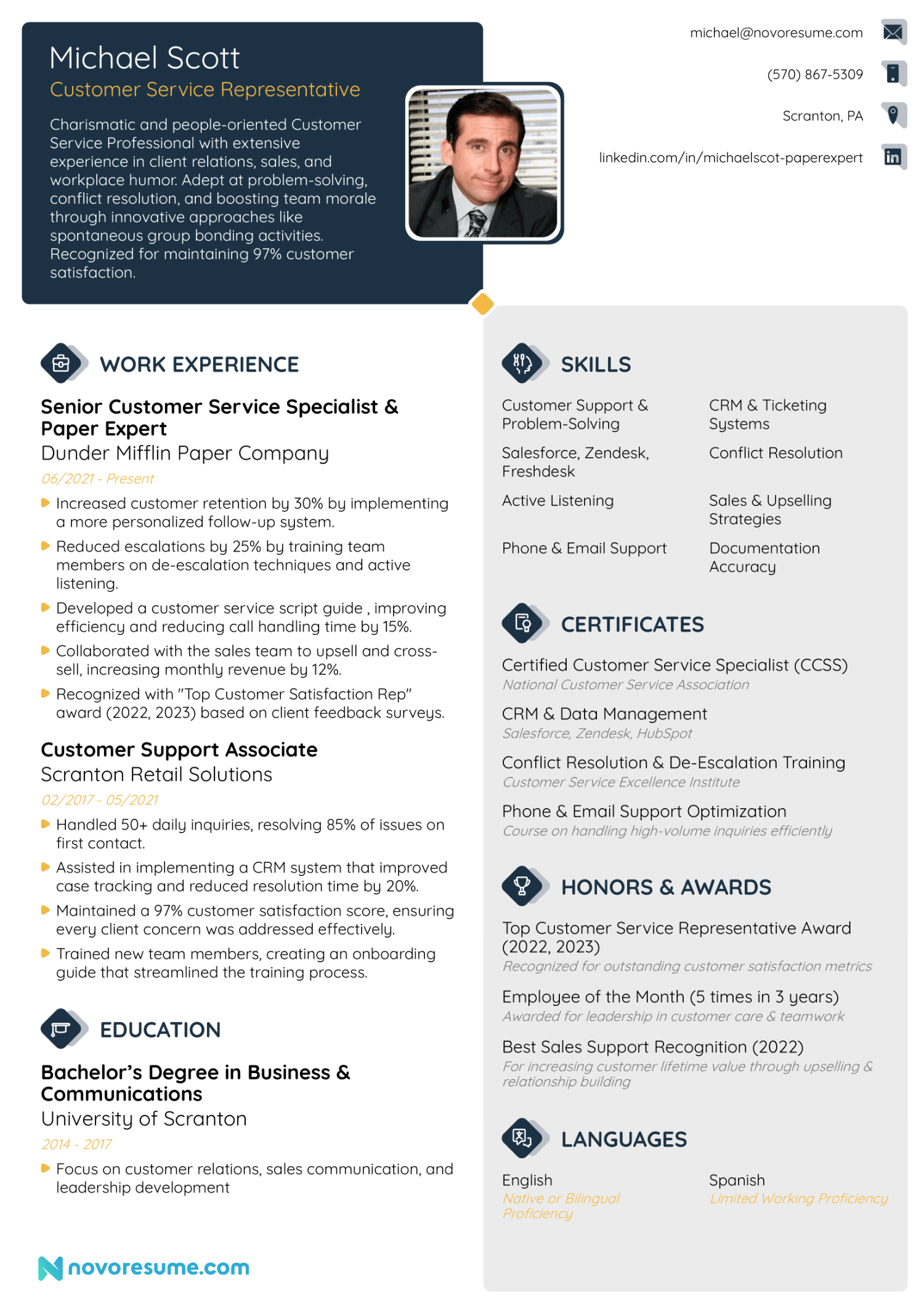 Customer Service Resume with Photo resume example
