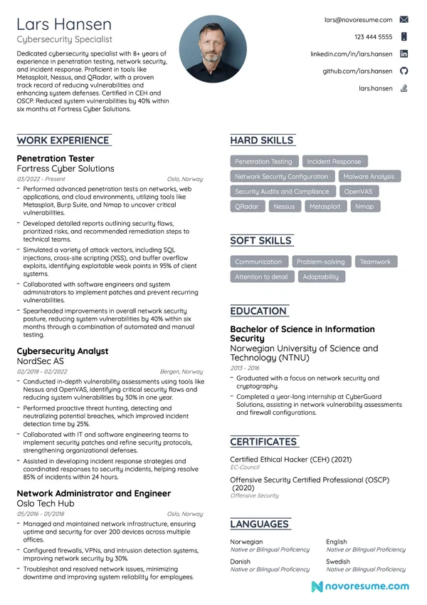 Cybersecurity Resume with Photo resume example