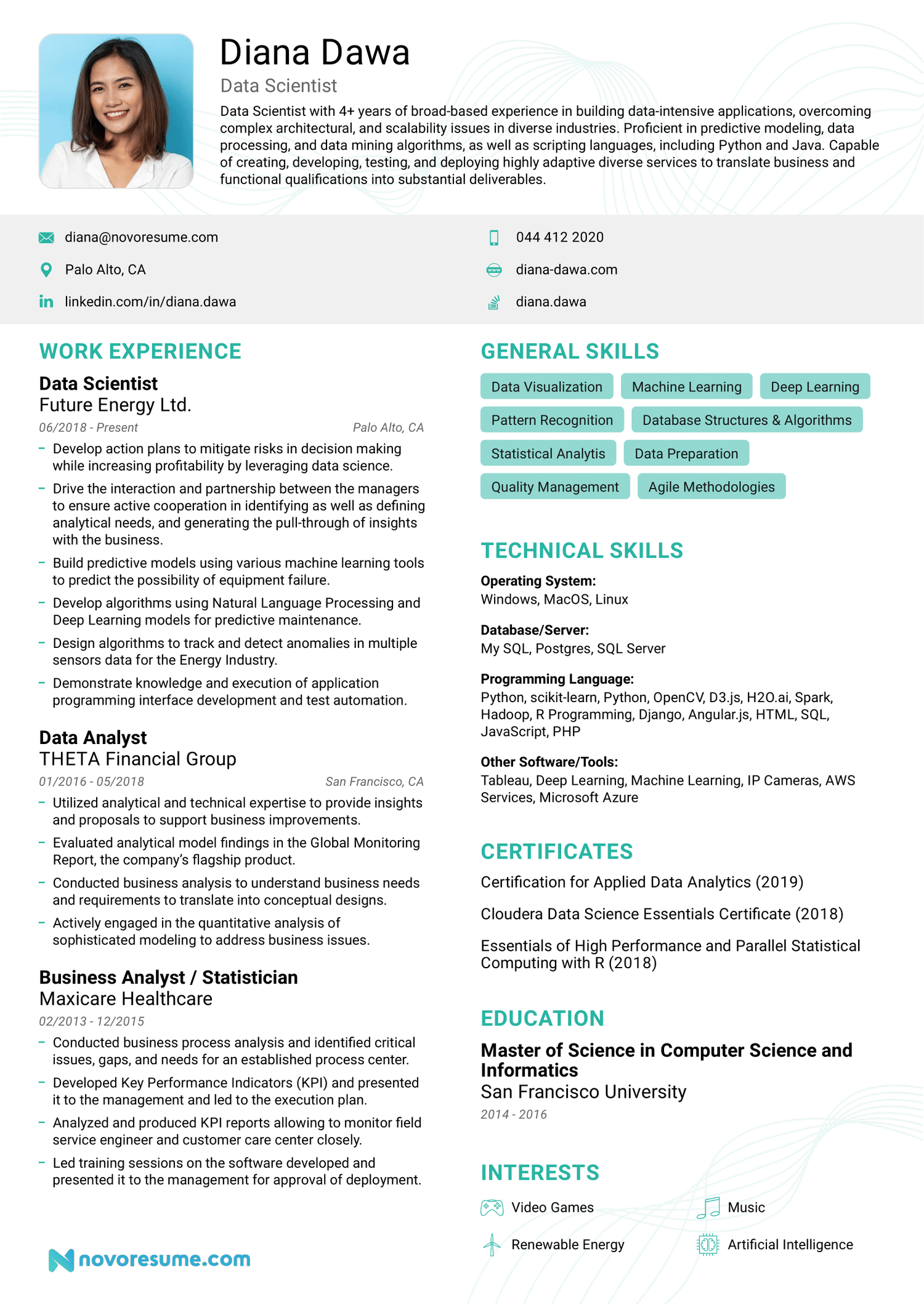 Data Scientist Resume with Photo resume example