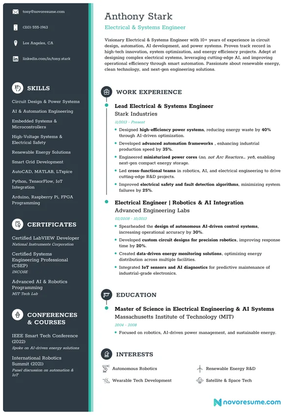 Electrical Engineer resume example