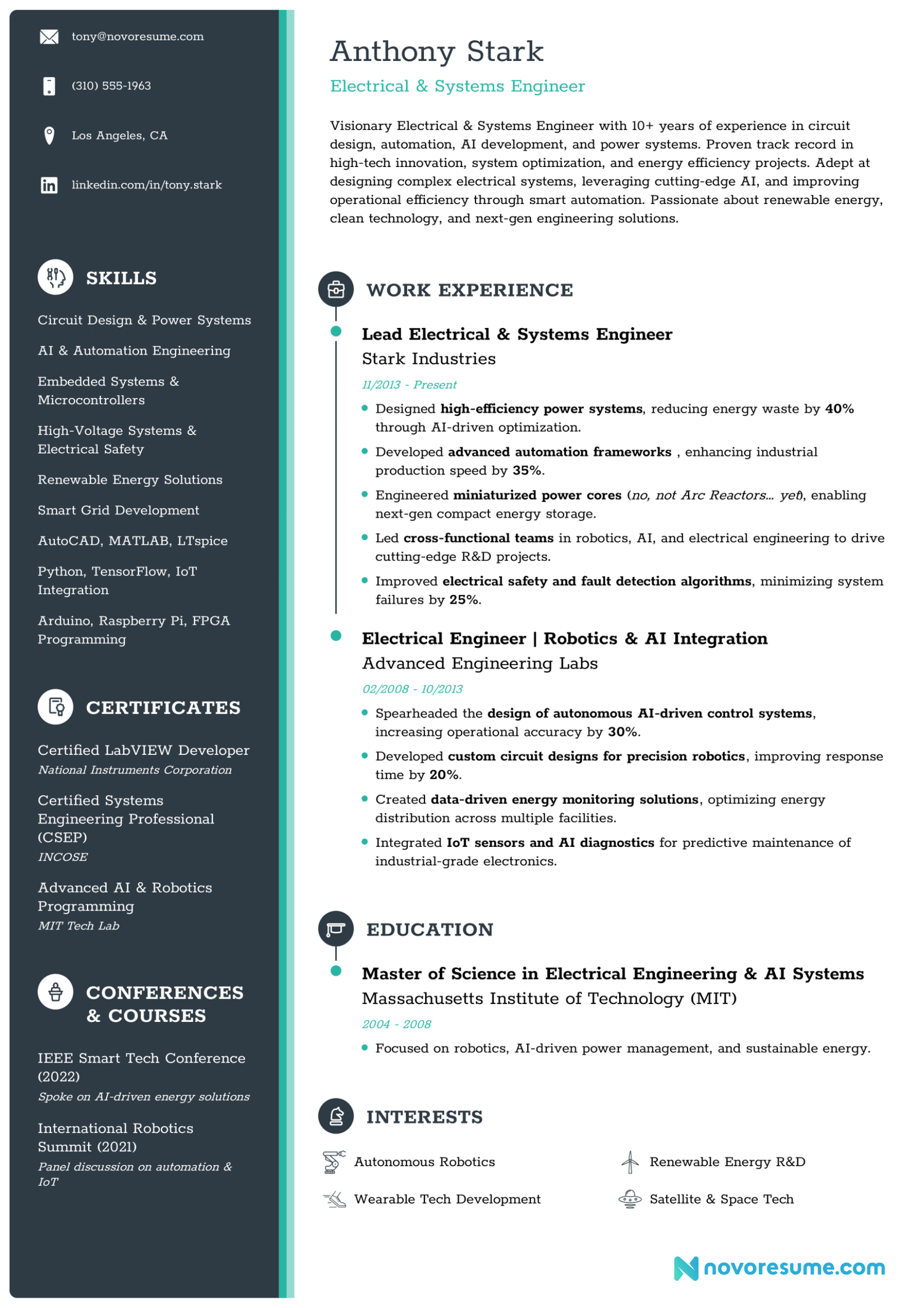 Electrical Engineer resume example