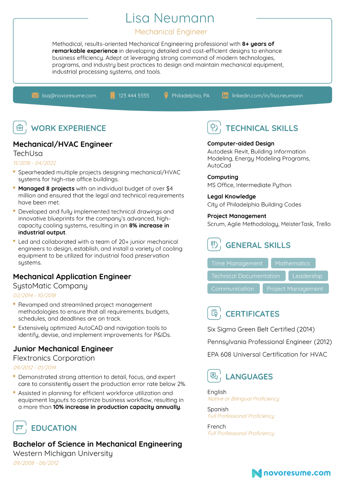 Mechanical Engineer resume example