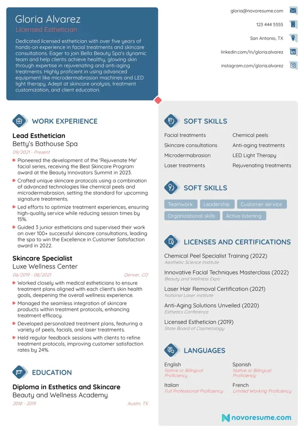 Esthetician resume example