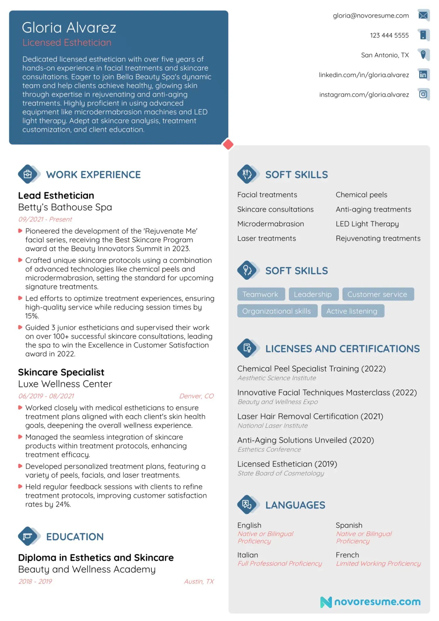 Esthetician resume example