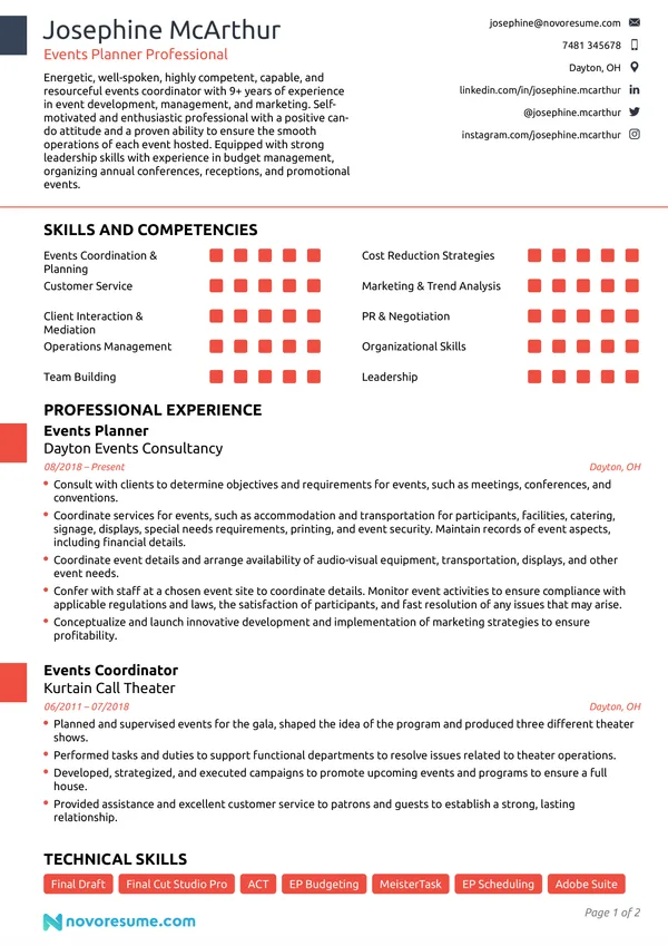 Event Planner resume example