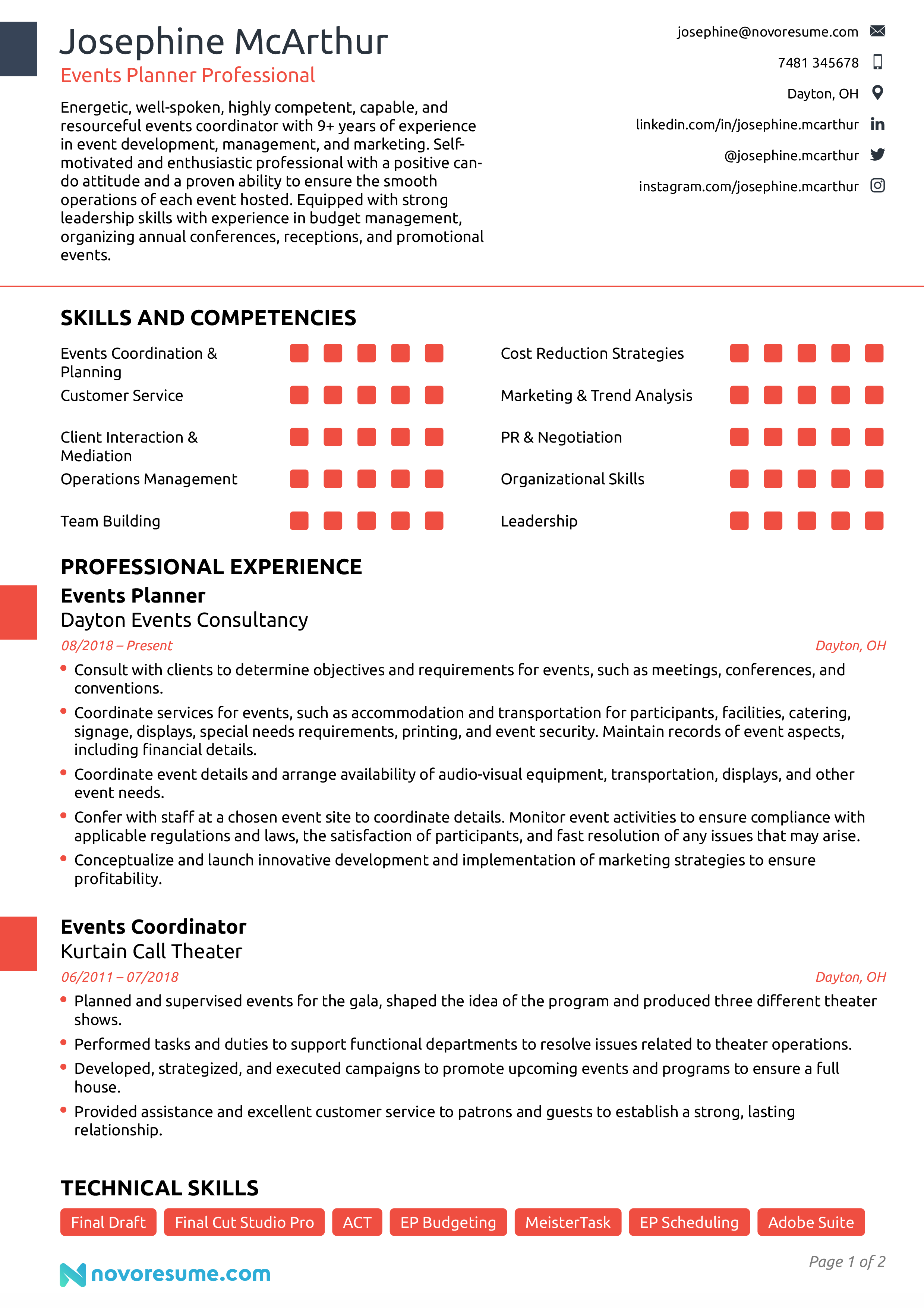 Event Planner resume example