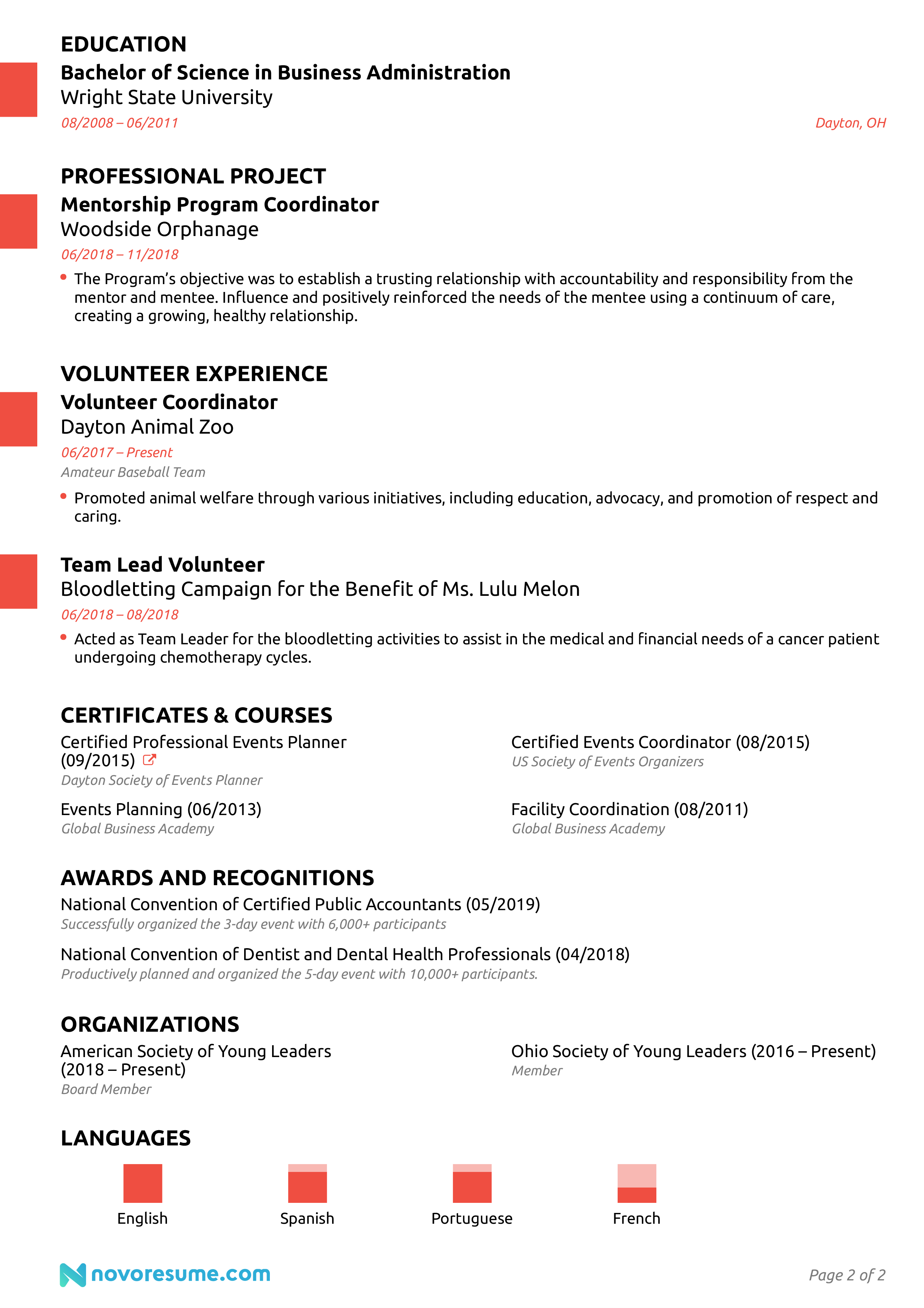 Event Planner resume example, page 2