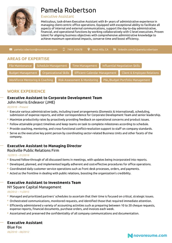 Executive Assistant Resume with Photo resume example